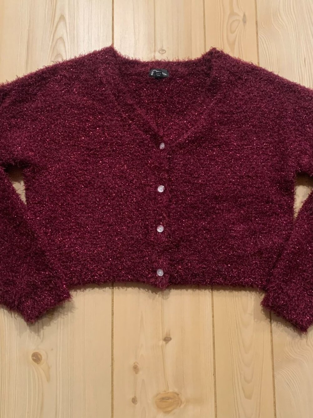 Art Class Fuzzy Metallic Polyester Crop Top Button-Down Sweater Girl's Size XXL